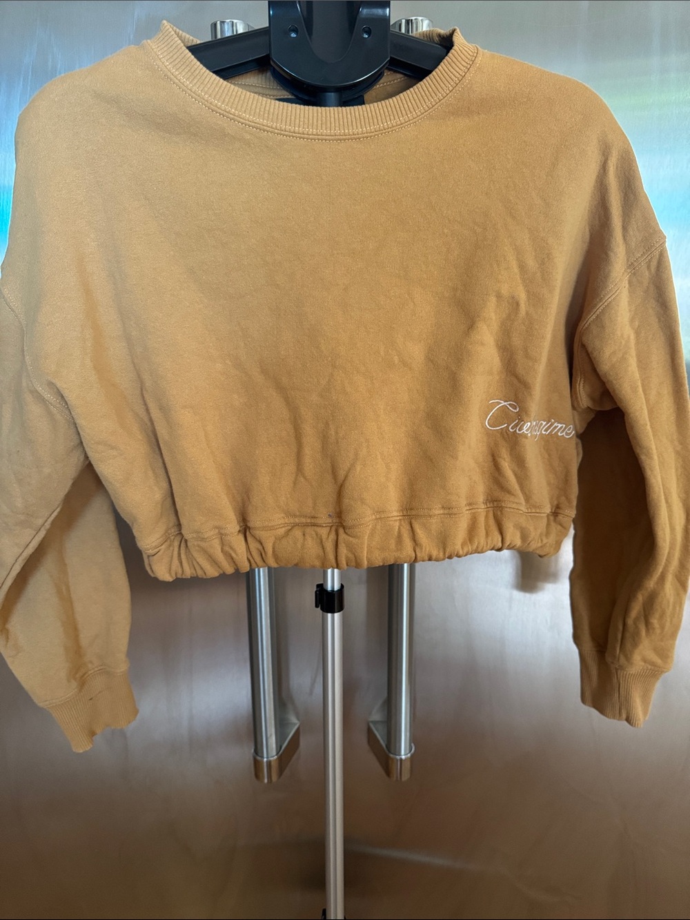 Cropped Mustard Sweatshirt with Script Logo